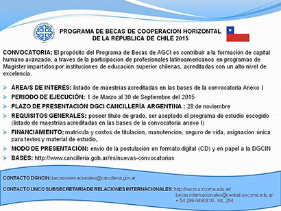 OPORTUNIDAD DE BECA: PROGRAMA DE BECAS DE COOPERACION HORIZONTAL DE LA REPUBLICA DE CHILE 2015